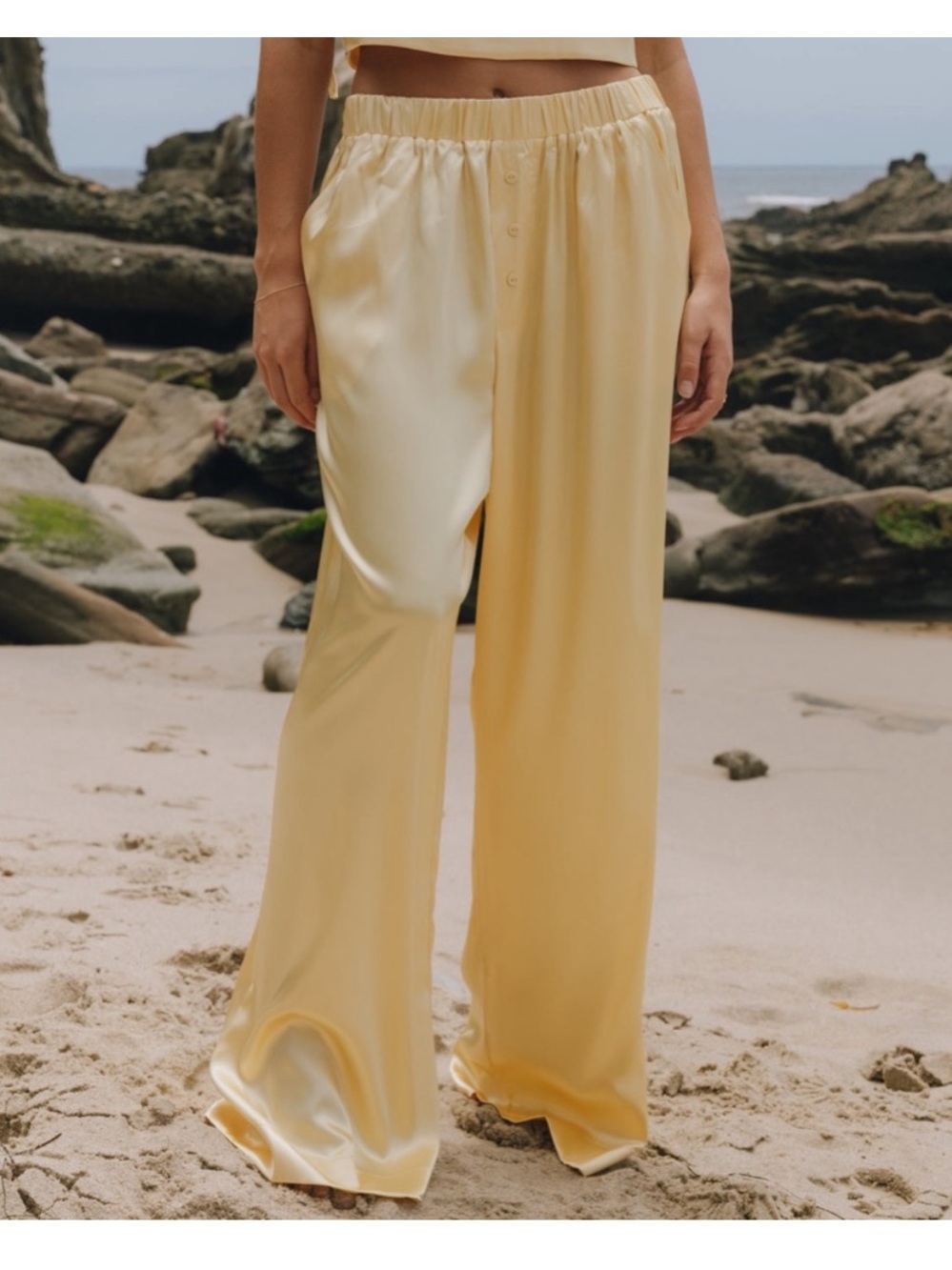 Daily Drills Satin Wide-Leg Pants in Butter Yellow